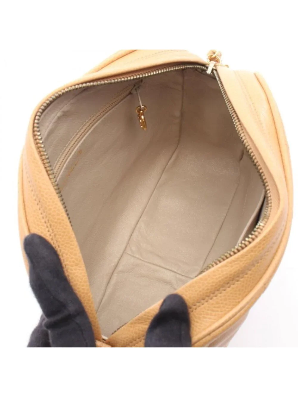 Chanel Shoulder Bag Quilted Beige Caviar Leather Chain